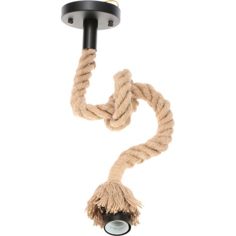 Suspension vintage en corde de chanvre, 50 cm, AC220V, culot E27, style industriel rétro champêtre. Idéale pour les salles à manger, restaurants, bars et cafés.