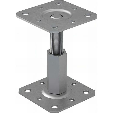 Embase pied de poteau réglable - Platine 130x130mm - M20 - Acier galvanisé à chaud - Ht de 100 à 150 mm - Fabrication Europe