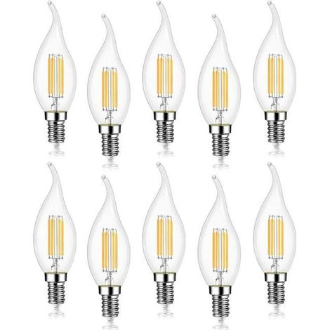 Lot De 10 4w Ampoule De Filament Led E14 470lm Flamme Bougie Blanc Froid 6000k, Non-Dimmable, Angle De Faisceau 360° (1/3)
