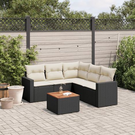 vidaXL Set Divano da Giardino 6 pz con Cuscini Nero in Polyrattan (1/4)