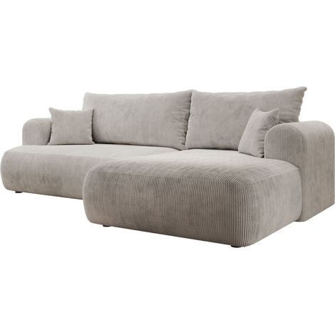 Selsey Ovo Cord – Ecksofa Schlaffunktion, Bettkasten, Cordstoff, rechts, Graubeige