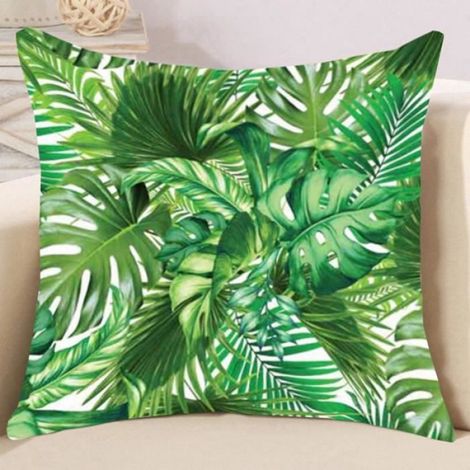 Housse de coussin Plantes Tropicales Motif Lin - 4 PCS - Vert - Rectangulaire - Classique - Intemporel (1/4)