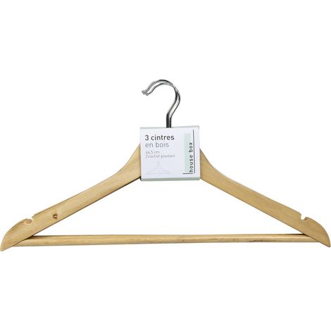 Ensemble de 3 cintres droit en bois avec crochet pivotant