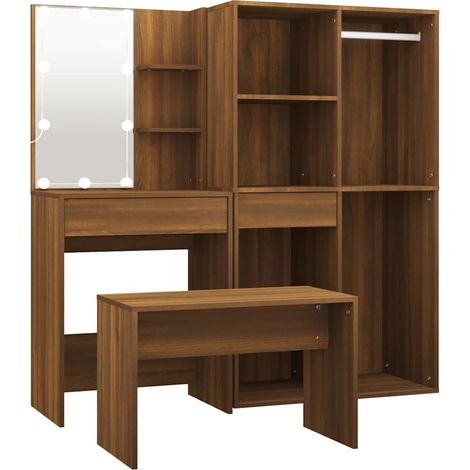 Maison Exclusive - Set Tavolo da Toeletta con LED Rovere Marrone Legno Multistrato (1/5)