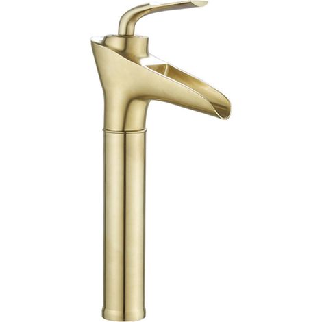 Robinet Cascade Salle de Bain Doré Brossé Haut Handle Chaude et Froide Robinets de Lavabo pour Salle de Bain Or Brossé (1/4)