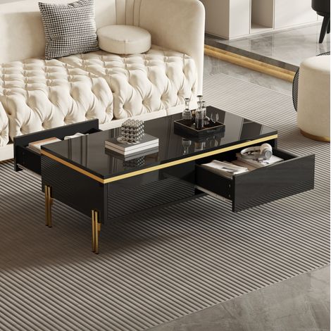 Tavolino da caffè 100 x 50 x 36 cm con vani contenitore, finitura lucida nera OKMYHOME (1/5)