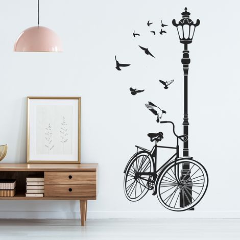 Sticker Mural - Vélo Lampadaire - 117x256 cm - Noir