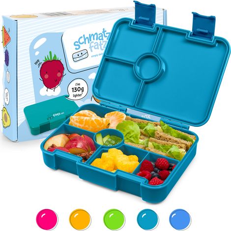 schmatzfatz Brotdose Kinder mit Fächern, BPA Frei Lunchbox Kinder, Bento Box Kinder, Brotbox für Mädchen & Jungen, Snackbox, Perfekt für Schule, Kindergarten & Ausflüge (Petrol) (1/5)