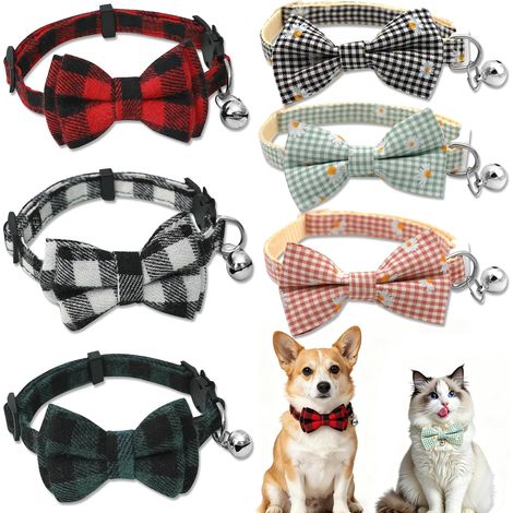 6 Pièces Colliers pour Chat avec Nœud Papillon, Collier pour Chat avec Clochette et Motifs Assortis, Nœud Papillon pour Chat Colliers de Chat Réglables pour Petits Chats et Chiens (1/5)