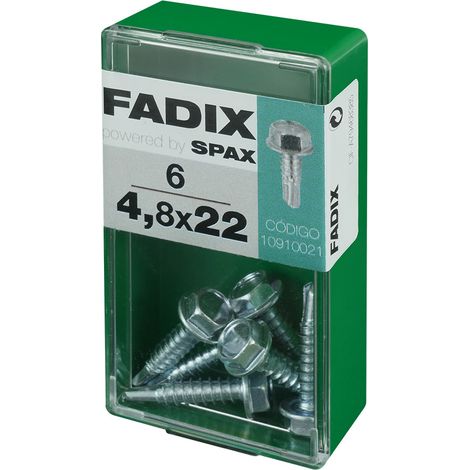 Caja de 6 unidades de tornillo de rosca chapa con cabeza hexagonal autotaladrante 4,8x22mm Fadix (1/2)