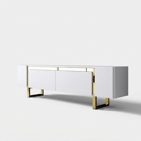 Mobile porta TV moderno in legno melaminico Yildiz Bianco - Oro