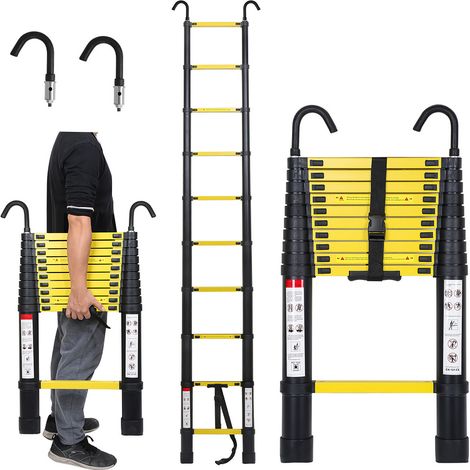 EINFEBEN Echelle Télescopique 3,2M Échelle pliante télescopique pliable mit hakenÉchelle droite simple charge max.150 kg (1/5)