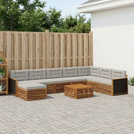 vidaXL Outdoor-Sofagarnitur mit Kissen 9 pcs Natürlich und Hellgrau (1/5)