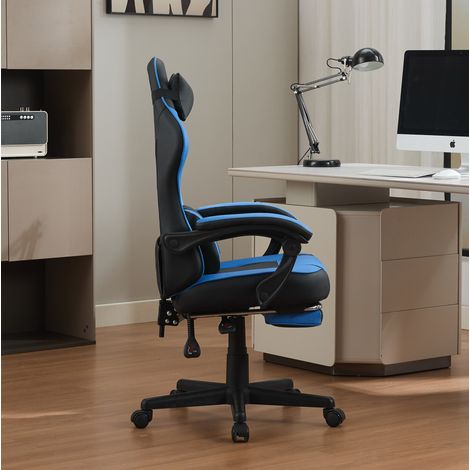 Fauteuil gaming PVC noir et bleu avec poche arrière OKMYHOME