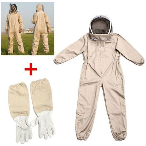 (XXL) Vêtements d'apiculture professionnelle - Équipement de protection pour apiculteur professionnel beige avec gants longs et capuchon de voile (1/4)