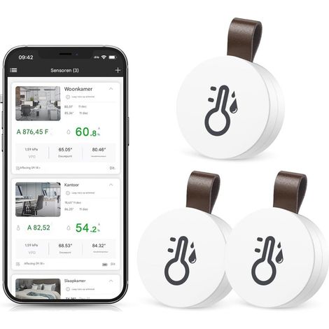Thermometre Hygrometre - Bluetooth 5.0 - Précision ±0,5 °C ±5 %RH - Enregistrement Données 100 Jours - Pour Cave à Vin Serre Bureau Maison - 3 Pièces (1/5)