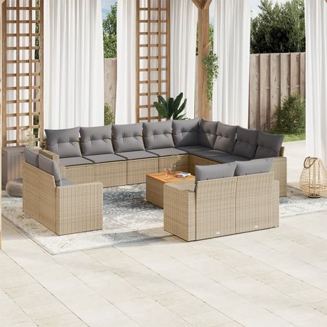 Juego de sofás jardín con cojines beige mezcla 13 pzas ratán PE vidaXL (1/5)