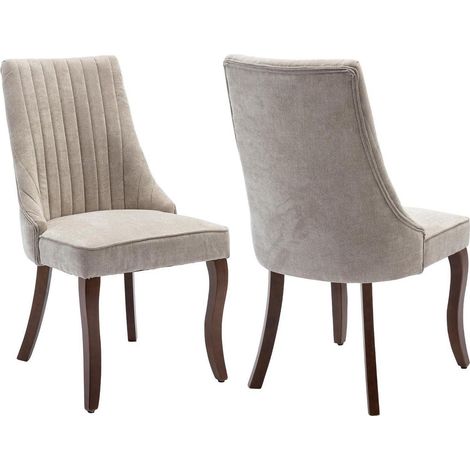 Esszimmerstühle 2er Set, Polsterstühle Stoff mit Channel-Steppung, Massivholzbeine, Beige (1/5)
