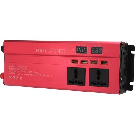 Convertisseur de tension Voiture 900W Rouge 12V/24V vers 220V Prise AC avec Écran LED 3 Sorties 4 Ports USB pour Voyage Camping (1/5)