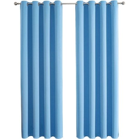 Ensemble de 2 Rideaux Occultants Thermiques à Oeillets Unis - Décoration Fenêtre Chambre 100x200cm - Bleu Ciel