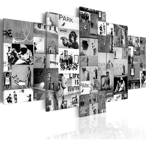Tableau Imprimé "Banksy - Graffiti Collage IV" 50 x 100 cm (1/2)