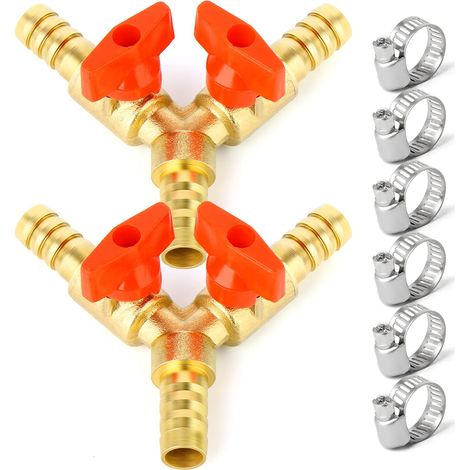 2 pièces 8mm Connection, Three-way Hose Stop Ball Valve, Y-Type Brass Ball Valve,for Hose Connection to Control Water Flow (1/5)