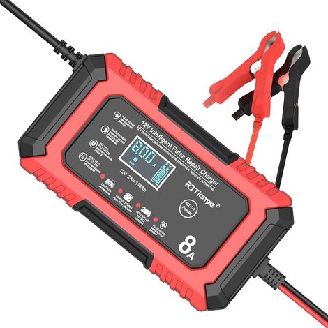Chargeur de batterie 12V8A LiFePO4 Chargeur de batterie intelligent automatique avec compensation de température pour bateau, SUV, moto/LITHIUM, LiFePO4 et plomb-acide (AGM,GEL,MF,EFB,SLA,WET) (1/5)