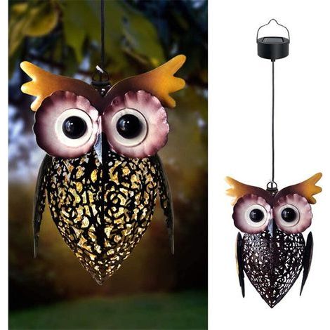 Hollow LED solar hanging lantern for outdoor use, vintage, cute owl, metal lanterns, waterproof lamp for garden, patio, porch, decoration, gifts (1/5)