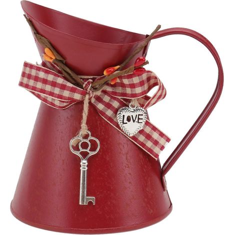 Pot de plantation unique en forme de bouilloire, seau à fleurs décoratif pour la maison, pot en fer-12.5x10cm-Red (1/3)