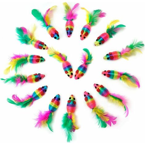 25 pièces Jouet pour Chat Souris à Plumes Rainbow Coul Hochet Souris Jouets de Chaton Jeux interactif Couls Aléatoires (1/3)
