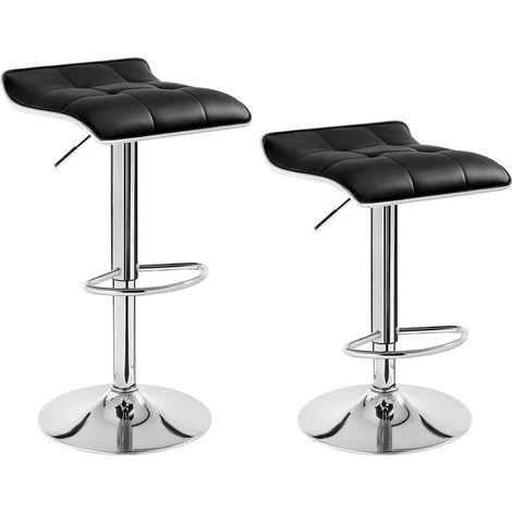 WOLTU 2X Taburetes de Bar Cuero Sintético Taburetes Alto Cocina Regulable en Altura Taburetes Giratorio Sillas Bar Tapizada Taburete de Trabajo Negro