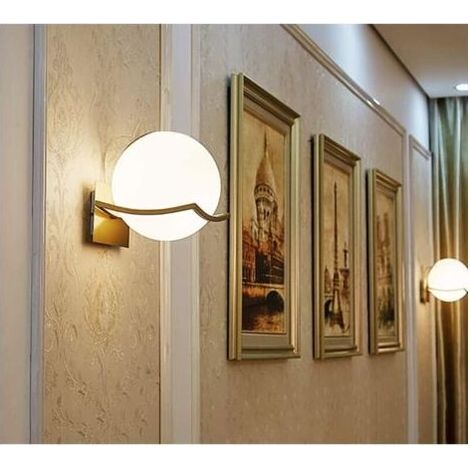 Lampe Murale Interieur,Applique Murale Dorée à Boule de Verre,Douille E27 avec Abat-Jour en Verre,Lampe Salle de Bain de Chevet Chambre,Adaptée pour la Chambre Bebe et Enfant (1/5)