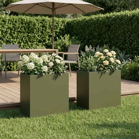 Cache-pot de jardin 2 pc Vert olive 50 x 30 x 50 cm (1/5)