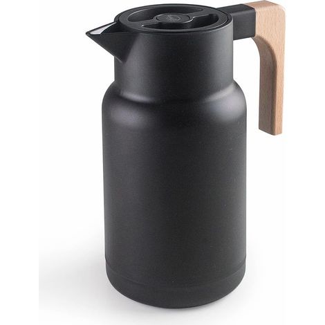 62598 – Thermoskanne HOLZSCHWARZ, Thermoskanne für Flüssigkeiten, hält Getränke kalt und warm, Polypropylen, doppelwandig mit Glaseinsatz innen, isolierter Deckel, Fassungsvermögen: 1 l, Schwarz (1/5)