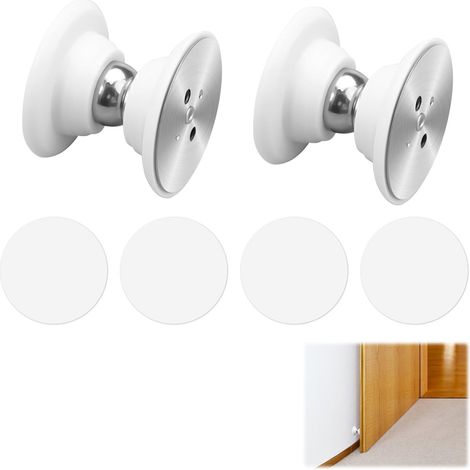 Lot de 2 Pcs Butée de Porte Magnétique Silicone Arrêt de Porte Magnétique Avec 3M Auto-Adhésives et Vis Door Stopper pour Différents Types de Portes pour Maintenir la Porte Ouverte (Blanc Argenté) (1/5)
