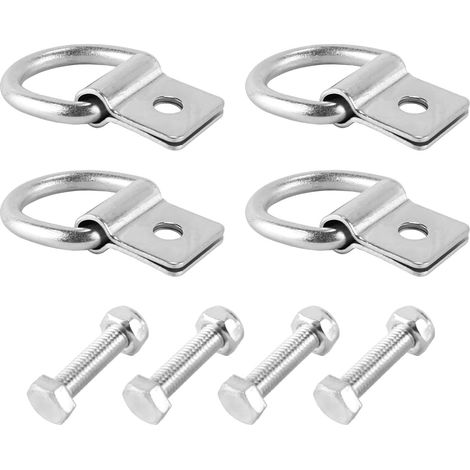 Lot De 4 Anneaux D'arrimage en D, Trou De Fixation De 10 Mm, Anneau en D pour Rails De Plate-Forme De Camionnette, Écrou À Fente en T, Vis, Anneau en D en Acier Robuste, Noir (1/5)