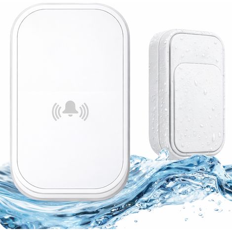 Sonnette sans fil, bouton sans pile, portée de 130 m, 38 mélodies, étanchéité IP68, blanc-AquaForge