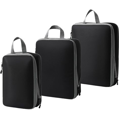 Compression Packing Cubes - Polyester Travel Organizers for Suitcases - 3-Piece Set Black - 30x35x2 cm 35x25x2 cm 40x30x2 cm (1/5)