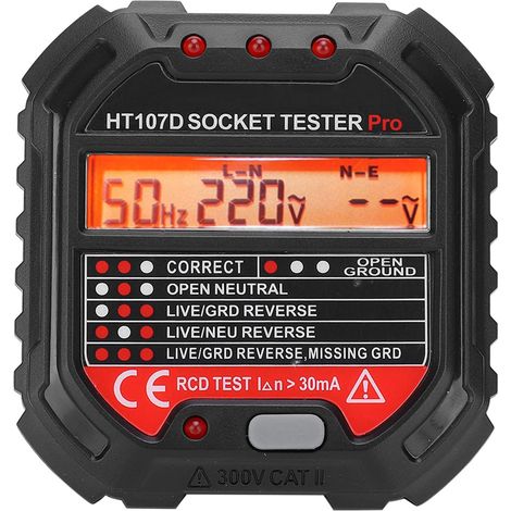 Tester per prese HT107D – Display digitale LCD – EU 90-250V – Elettroscopio – Controllo guasti