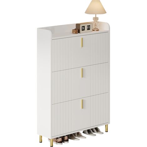 Meuble à chaussures avec 3 Abattants et Étagères Réglables et Dispositif Anti-Basculement pour Entrée en MDF 80 × 23 × 123.5 cm Blanc (1/5)