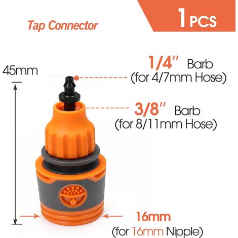 (E-1PCS) Raccord rapide pour tuyau d'arrosage 1/2 3/4 pouce, raccord d'arrêt d'eau pour lavage de voiture, joints de réparation de tubes d'irrigation 20/16 mm (1/5)