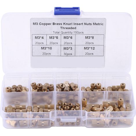 150pcs M3 Brass Knurl Insert Nuts Threaded Assortment Set Kit with Plastic Box