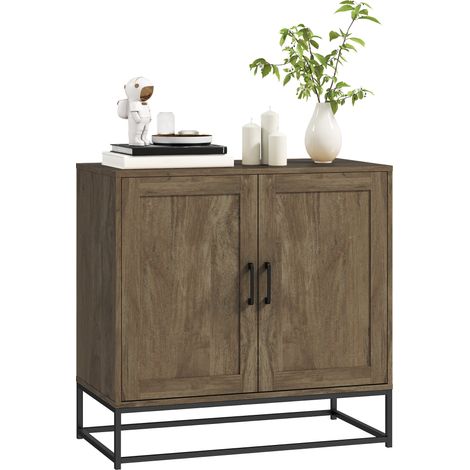 Credenza Mobile Basso Multiuso 80x40x78 cm in Legno e Acciaio Marrone e Nero (1/5)