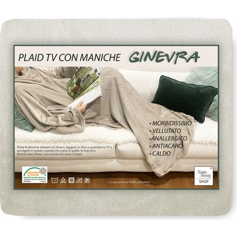 COPERTA PLAID TV in Morbido pile Con MANICHE Soffice e Vellutato Crema (1/5)