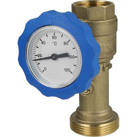 Robinet à bille avec thermomètre bleu et clapet anti-retour 1' 'FF x 1 1/2'' FM