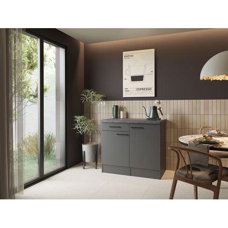 Buffetschrank Küchenschrank Schublade 100 cm Grau Matt Oliver Respekta