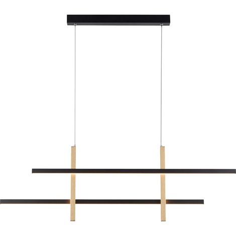 Lampe à suspension LED lampe suspendue lampe de salon plafonnier lampe de salle à manger, métal aluminium plastique noir or, mémoire Simply dimm, 9,5W 1100Lm 3000K blanc chaud, H 120 cm (1/4)