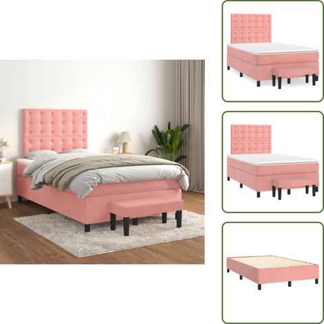 Sommier à lattes de lit avec matelas Rose 120x200 cm Velours - Lit Double - Lit Rose - Lit Velours - Lit Design - Tête De Lit Ajustable (1/5)