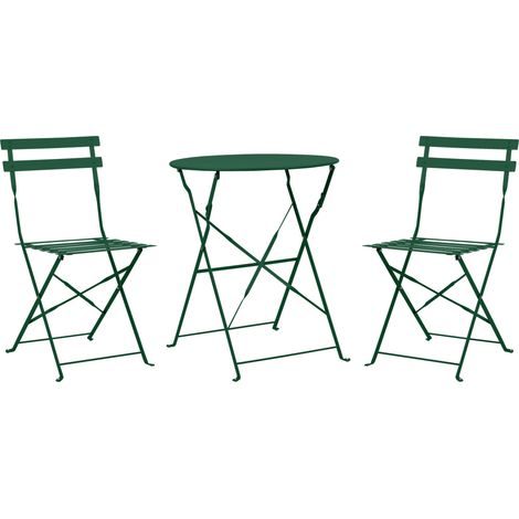 Set da bistrot per esterni 3 pezzi Tavolo e sedie rotonde in acciaio verde scuro Fiori