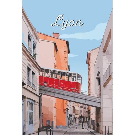 Tableau sur toile illustration funiculaire de Lyon 45x65 cm - Impression sur Toile Murale Décorative - Image imprimée en HD sur Toile - Toile sur Châssis en Bois FSC - Fabriqué en France (1/5)